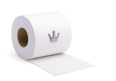 Toiletpapier met zilveren kroon – symbool voor luxe toilethost service en stijlvolle event hygiëne bij Toiletdames.be.