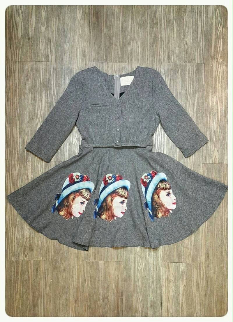 Thumbnail: Petite midi grey dress with belt set