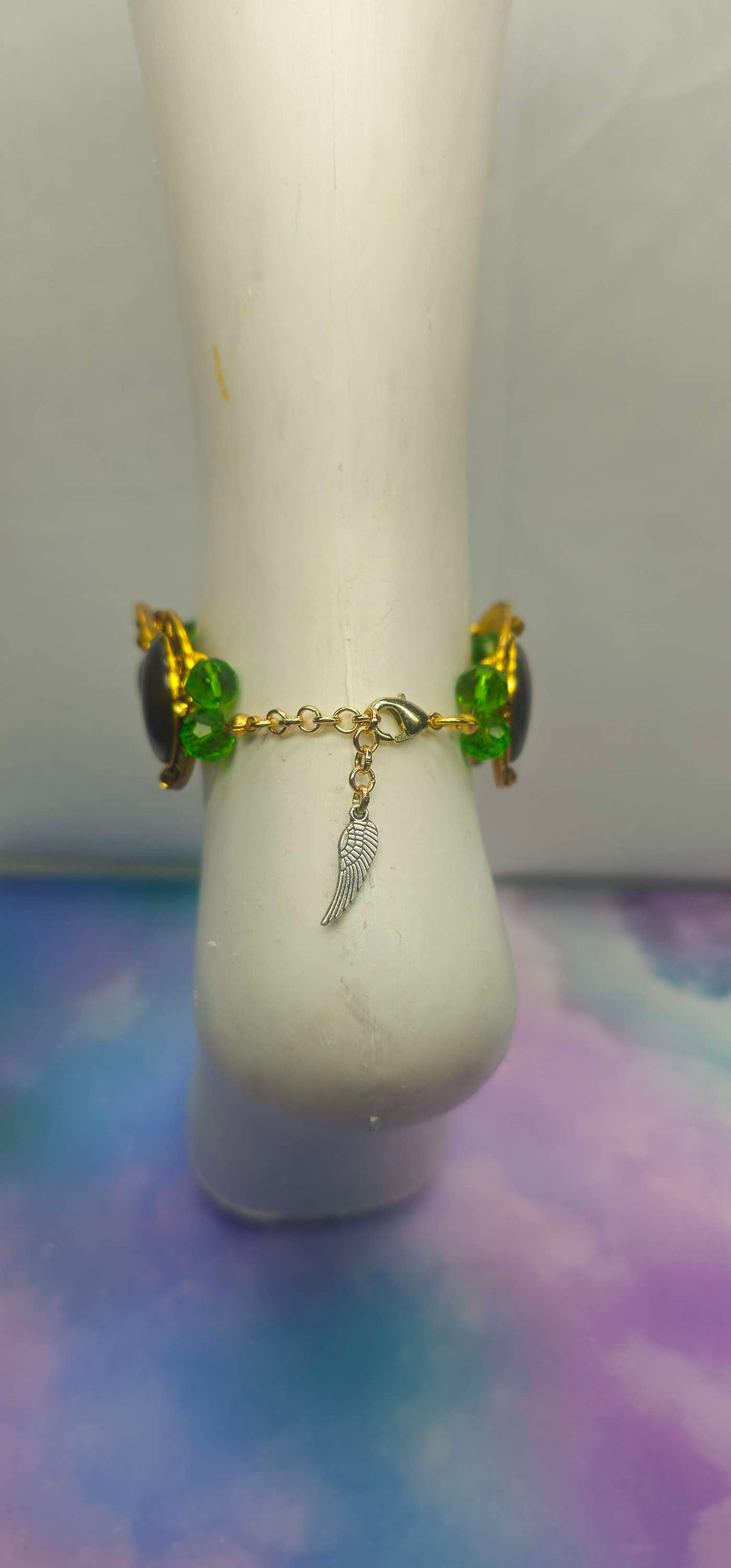 Миниатюра: Green and Gold Opalescent Beaded Anklet