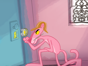 Pink Panther drawn as a detective