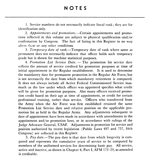 Excerpt from 1958 Air Force Register