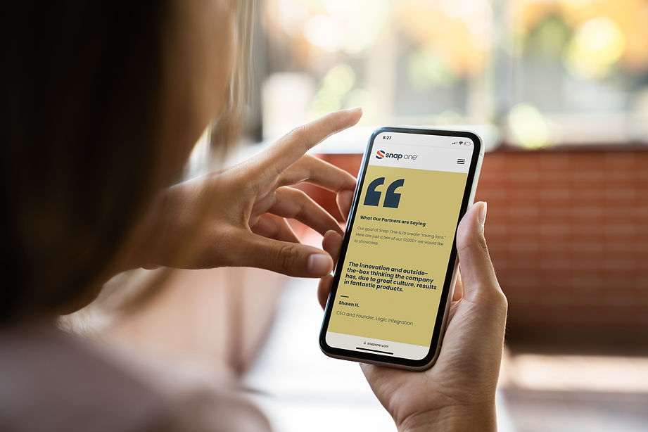 Snap One mobile website design of a testimonial