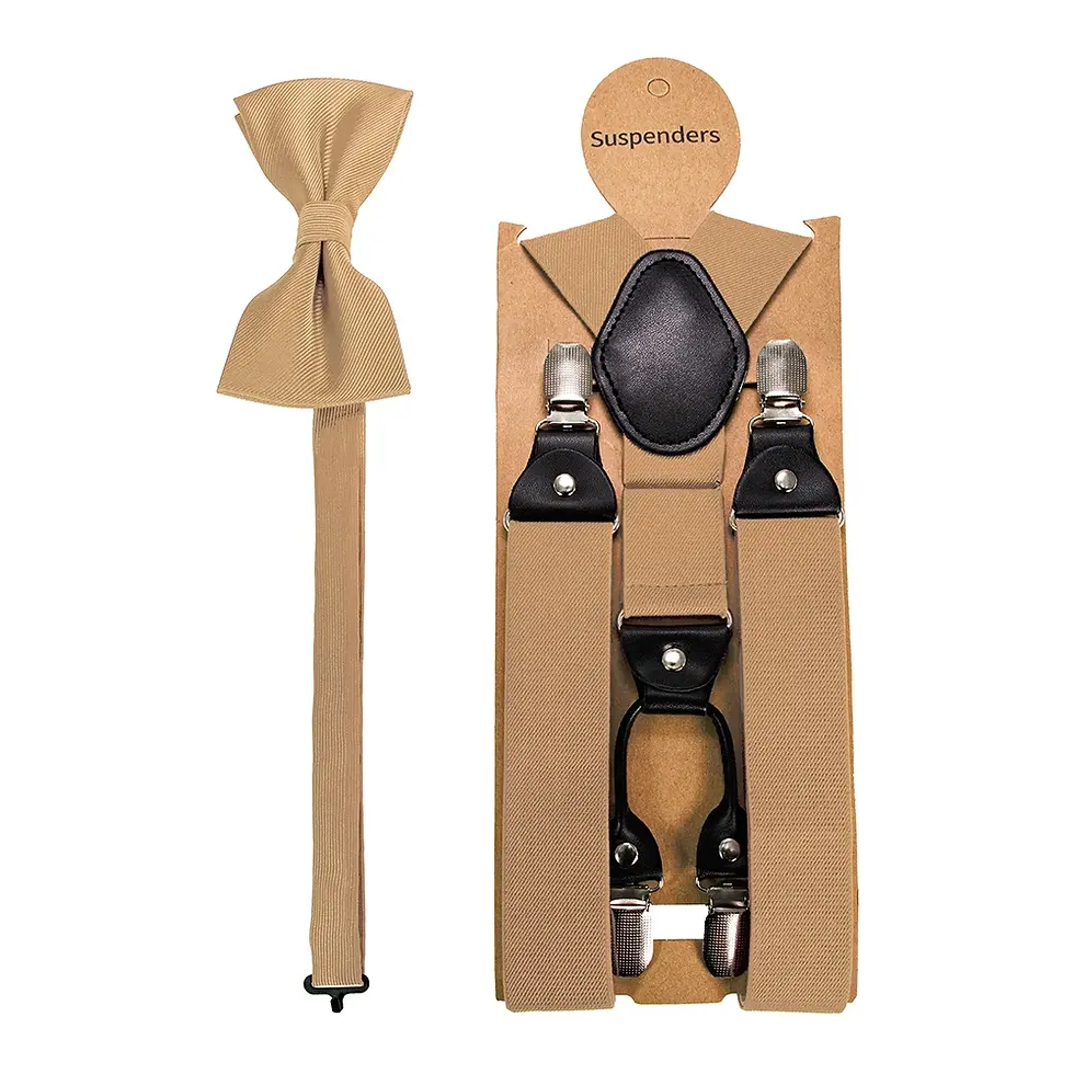 Thumbnail: Fashion Suspenders Men Elastic Band Suspenders Bowtie Set Leather 6 Clips Brace