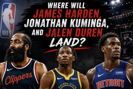 James Harden, Jonathan Kuminga, and Jalen Duren