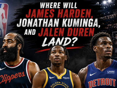 James Harden, Jonathan Kuminga, and Jalen Duren