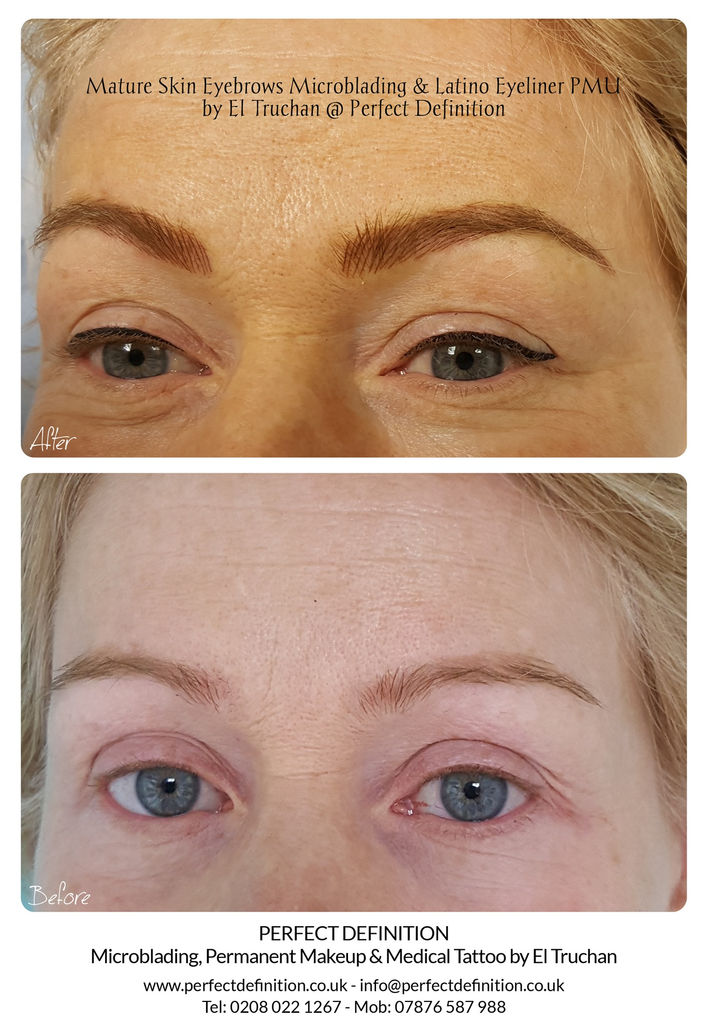 Mature Skin Eyebrows Microblading & Latino Eyeliner PMU by El Truchan @ Perfect Definition