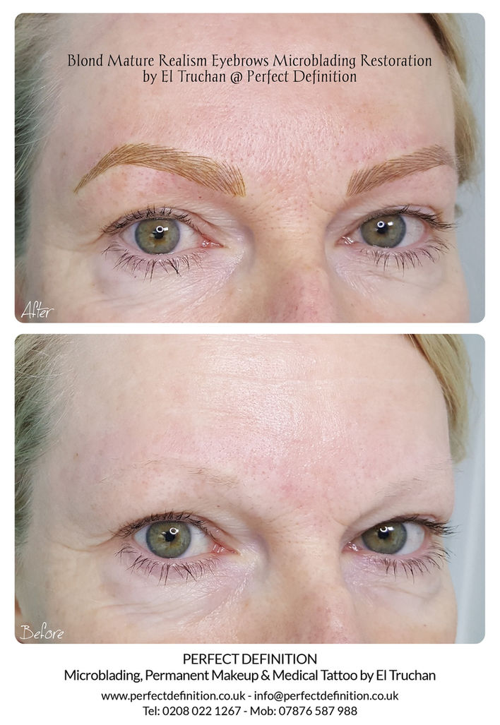 Blonde Mature Realism Eyebrows Microblading Restoration by El Truchan @ Perfect Definition