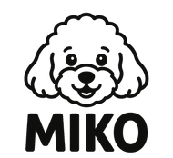 MIKO logo featuring a cute cartoon poodle face above the brand name in bold black letters.