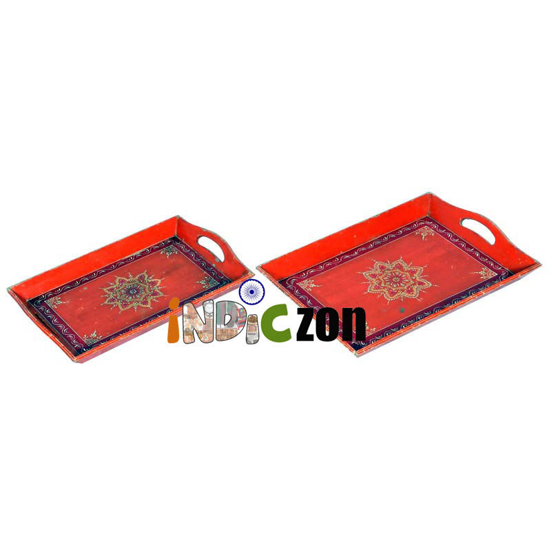 Set of Rangoli Style Hand Painted Trays