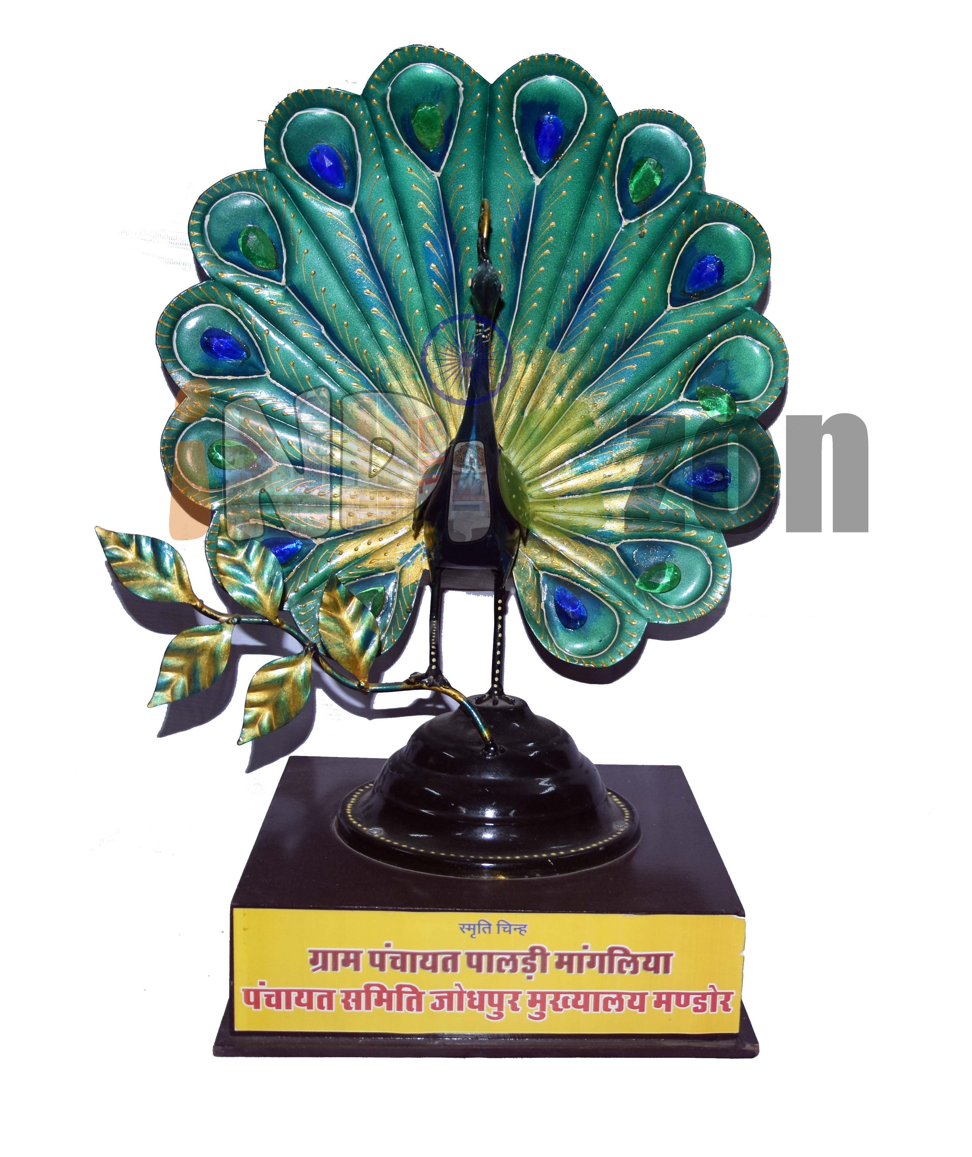 Indic Divine Decorative Painted Dancing Peacock, Gift Decorative Iron Showpiece