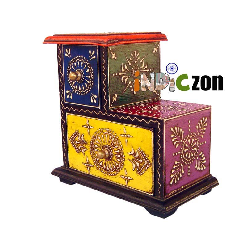 Thumbnail: Wooden Stair Style Two Drawer Box With Embossed Painting
