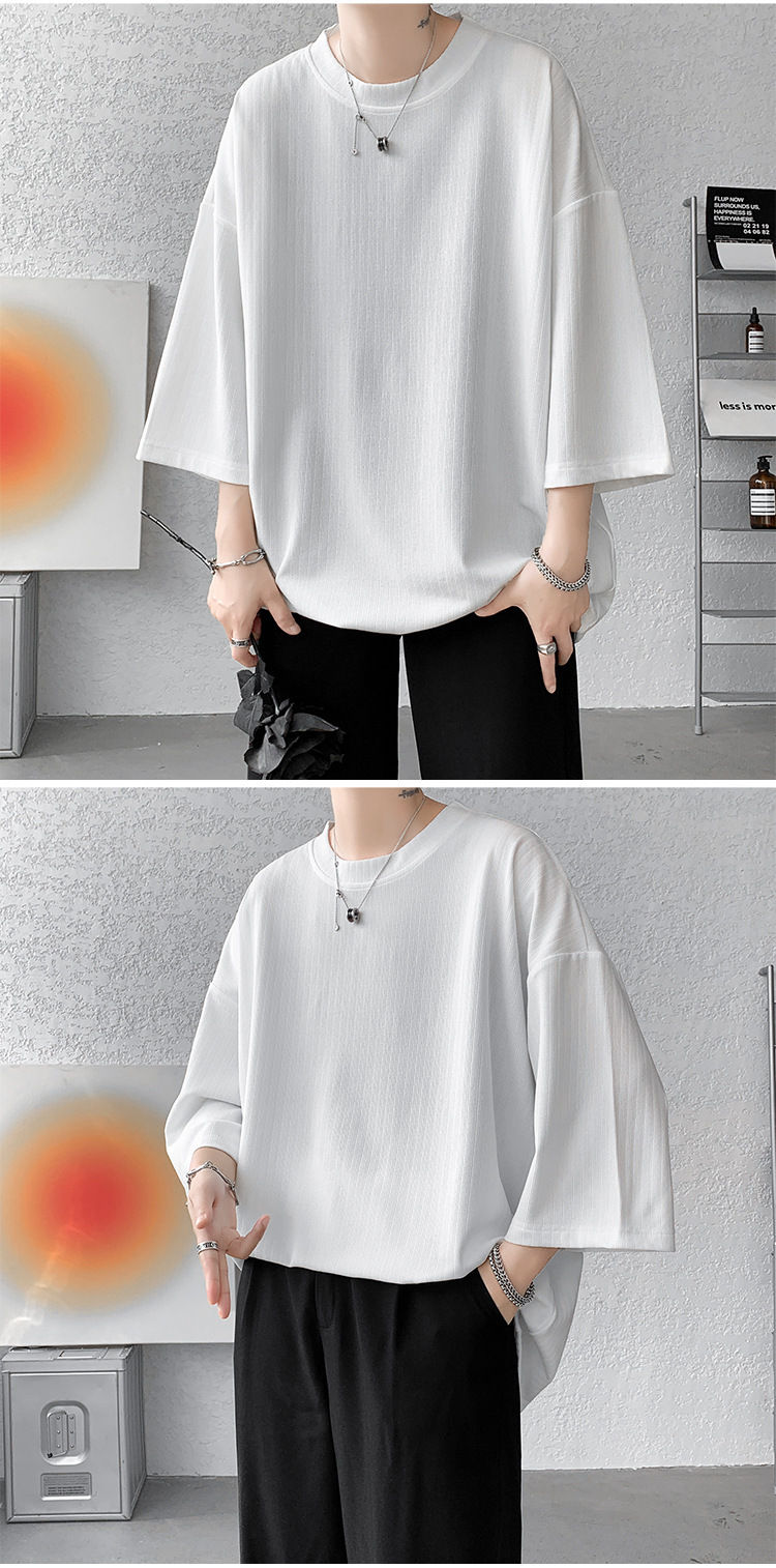 Thumbnail: Summer Men Half Sleeves T Shirt Ice Silk Drooping Feeling Oversized Vertical Str