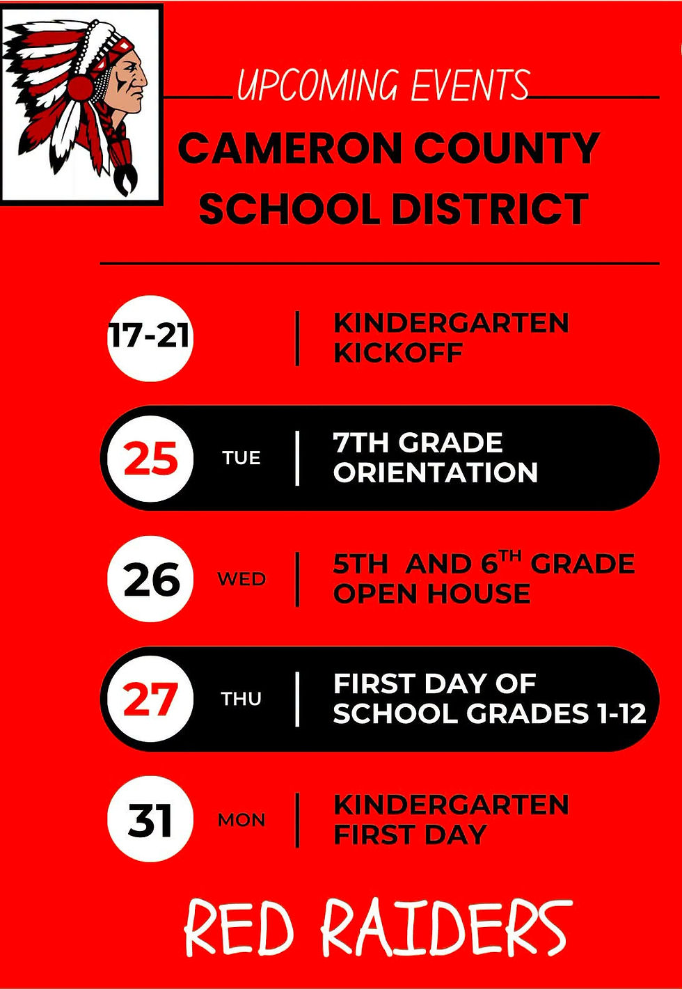 Important Dates For Cameron County Students