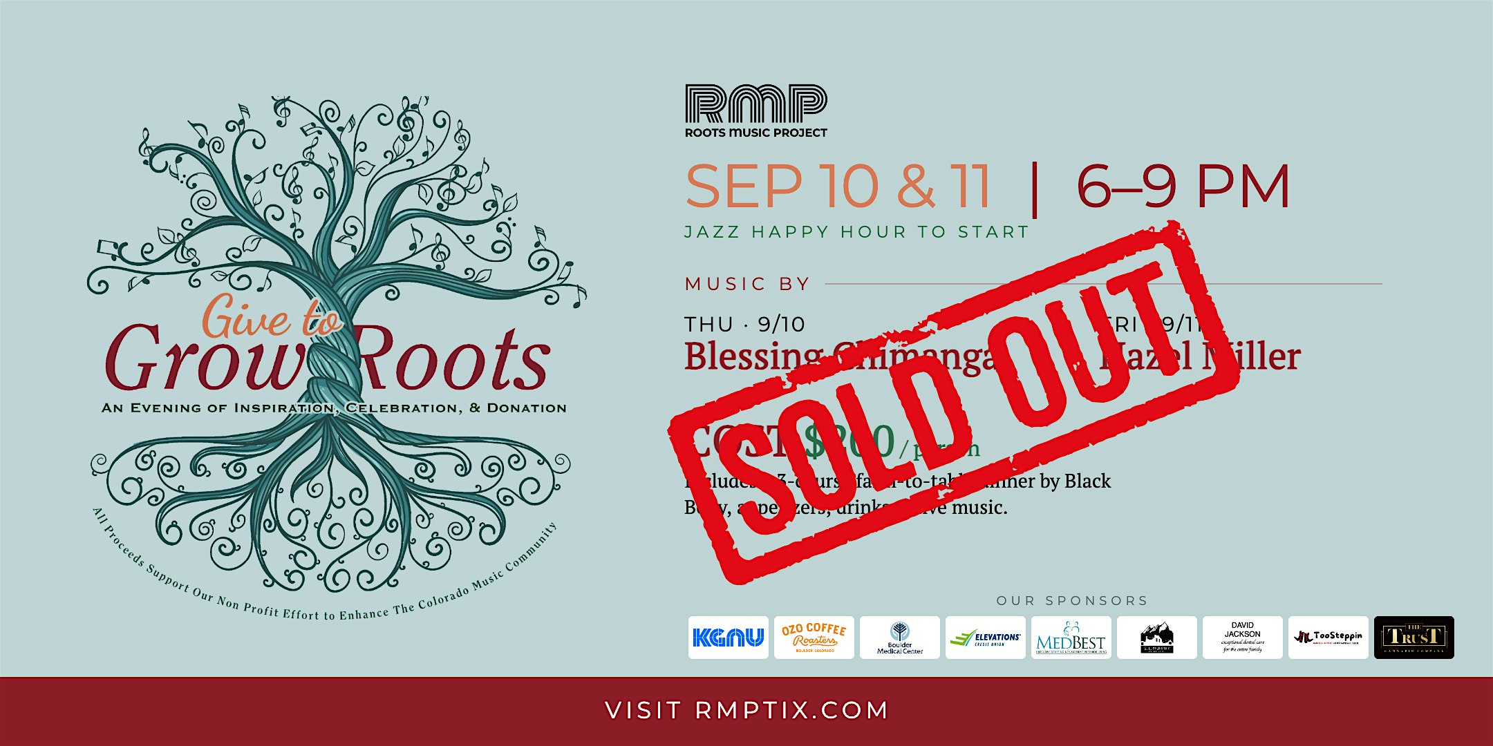 Give To Grow Roots - An Evening of Inspiration and Donation - Fri Sept 11