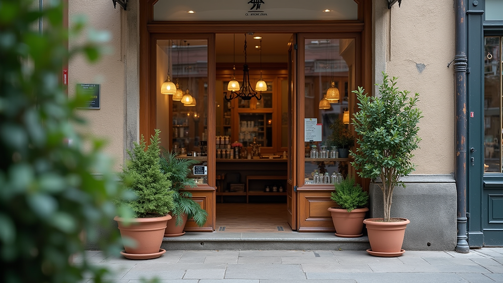 Eye-level view of a small business storefront with a welcoming entrance