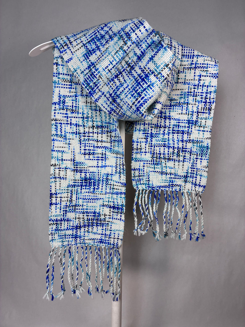 Thumbnail: Handwoven White and Blues Alpaca Scarf