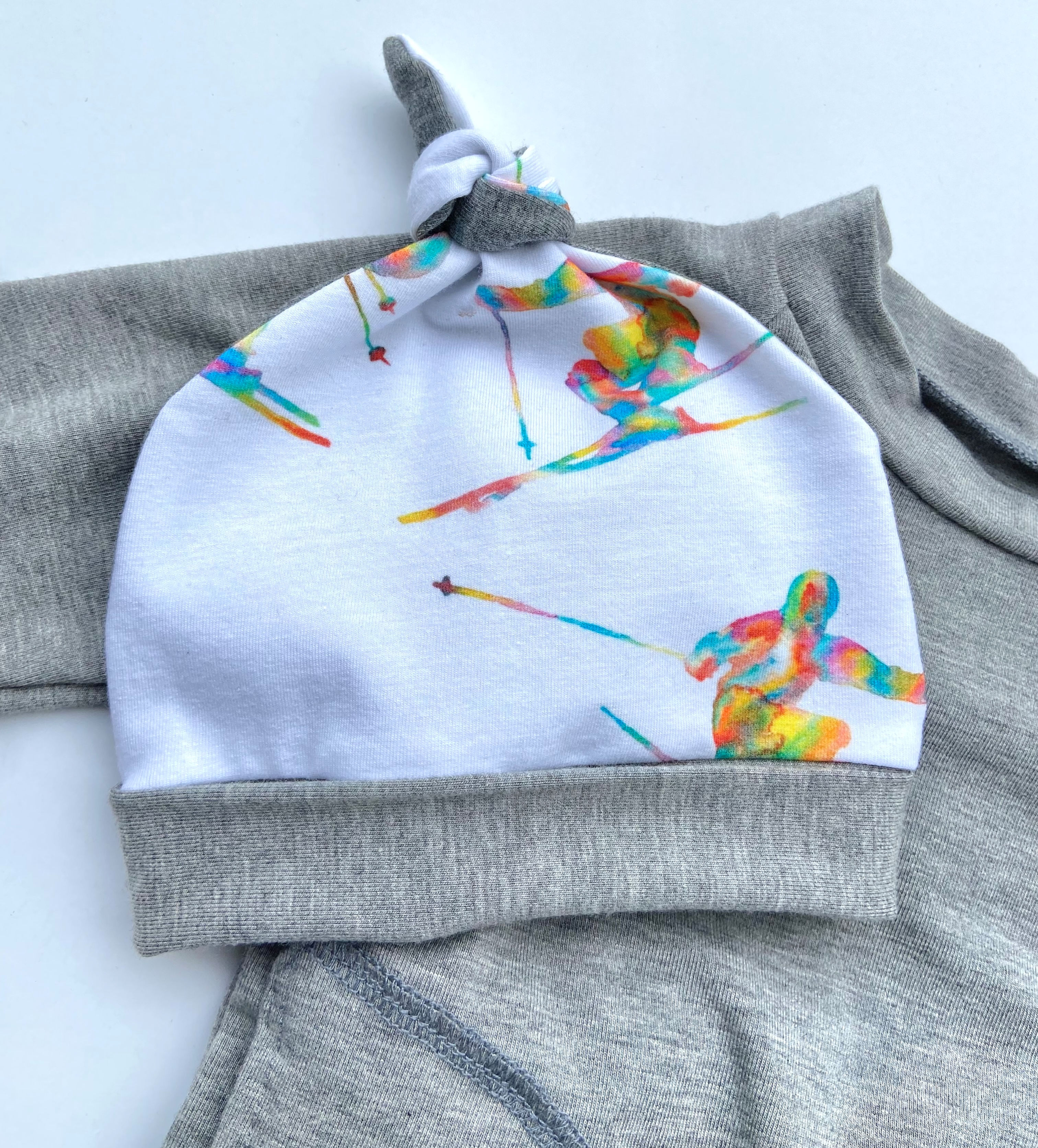 Skiing Newborn Beanie Knotted Hat