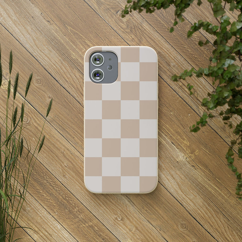 Thumbnail: Sustainable beige phone case with grid pattern – compostable, durable, and soft-touch texture.