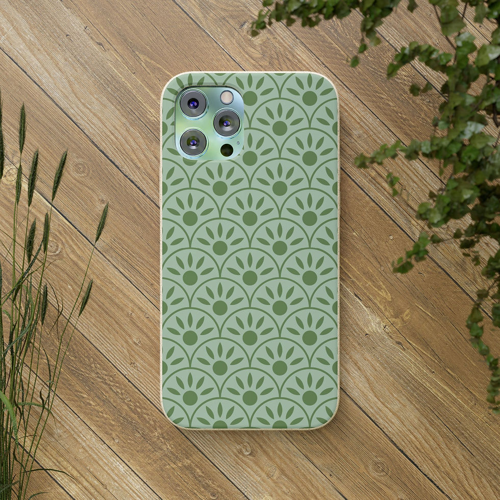 Thumbnail: Retro Green Herbal Phone Case - Biodegradable Abstract Aesthetic, Vintage Print