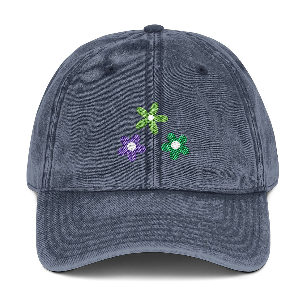 Thumbnail: Little Flowers Vintage Cap -- Embroidered Three Flowers Hat, Floral Baseball Cap
