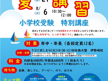 【残席あとわずか】【年中・年長】小学校受験特別講座~難しい分野と楽しく学ぶ夏期講習~