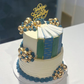Navy and gold vegan celebration cake with modern finish – custom order from Ventura cake artist