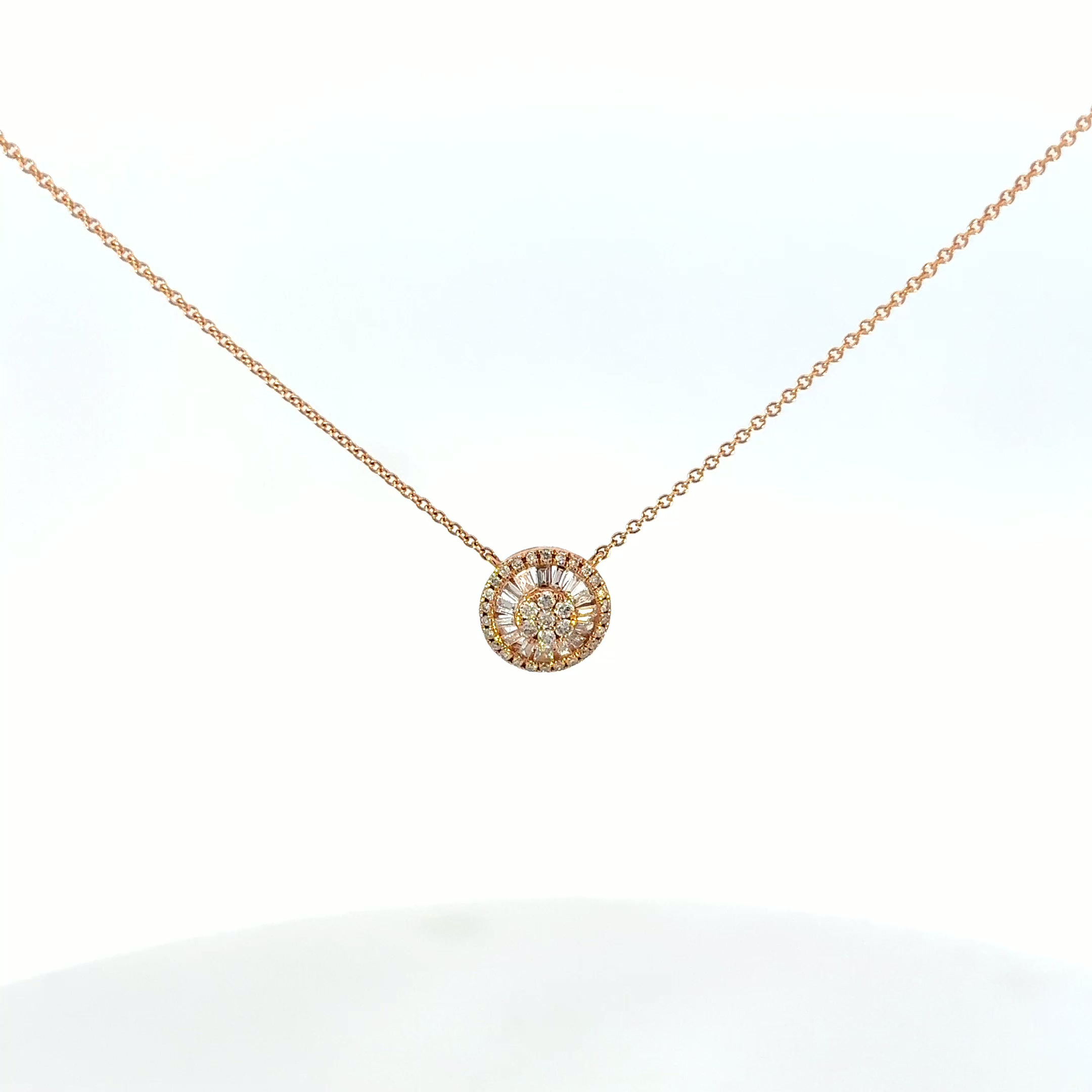 玫瑰金圓形明亮式切割鑽石項鍊