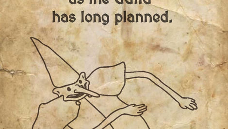 Parchment poster with a sketched gnome wizard and a Guild rhyme about the wand