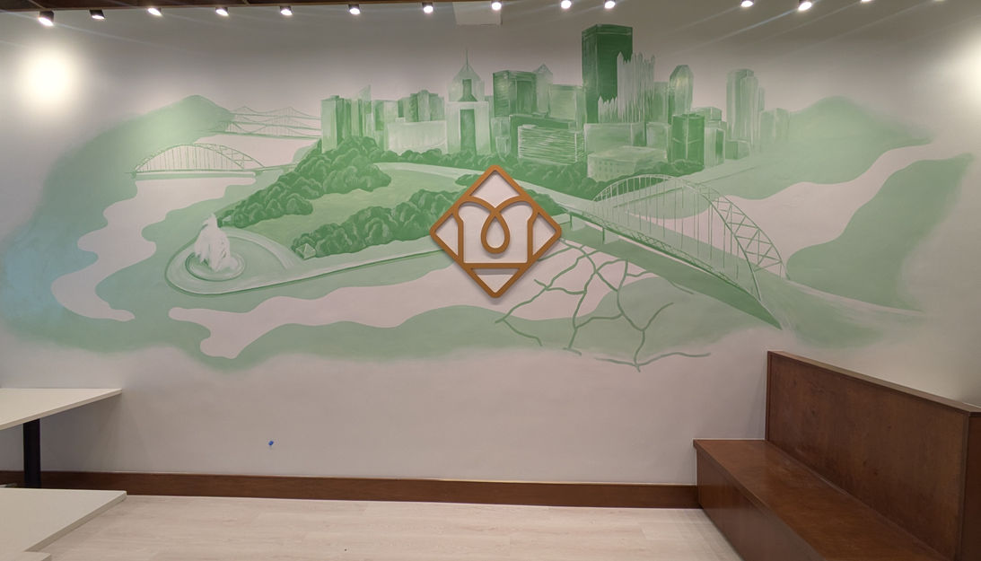 Downtown Pittsburgh mural by Pittsburgh artist Julia Cahill at Toastique Mt. Lebanon