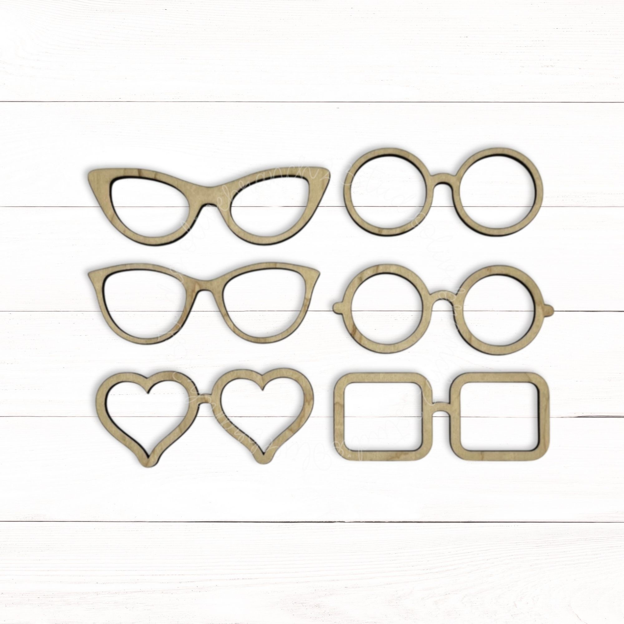 Unfinished wood shapes wood blank, Eyeglasses Variety Pack of 6, laser-cut maple plywood