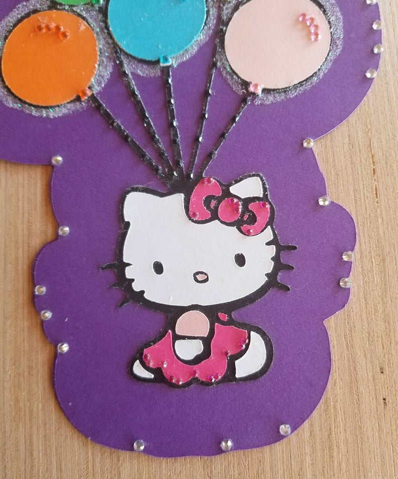 Thumbnail: Hello Kitty Door Sign Happy Birthday Party Wall Decor w/ Glitter and Bling OOAK