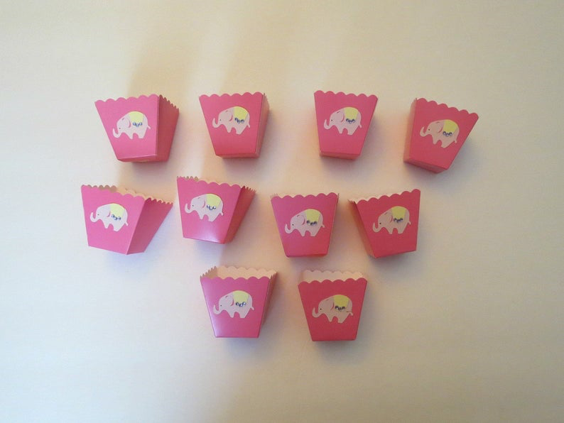 Thumbnail: Pink Elephant Treat Boxes Baby Shower Treat Prize Thank You Cups with Organza Ba