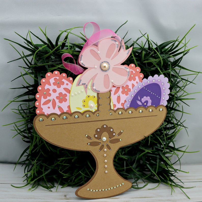 Thumbnail: Easter Basket of Eggs Easter Wall Door Decor lots of Sparkle w/Ribbon Hanger Han