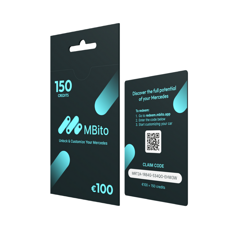 MBito gift card with 150 coding credits front and back view