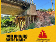 Moradores denunciam risco em ponte entre Santos Dumont e Novo Horizonte