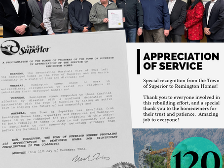 Recognized for Appreciation of Service of Rebuilding Homes After Wildfires