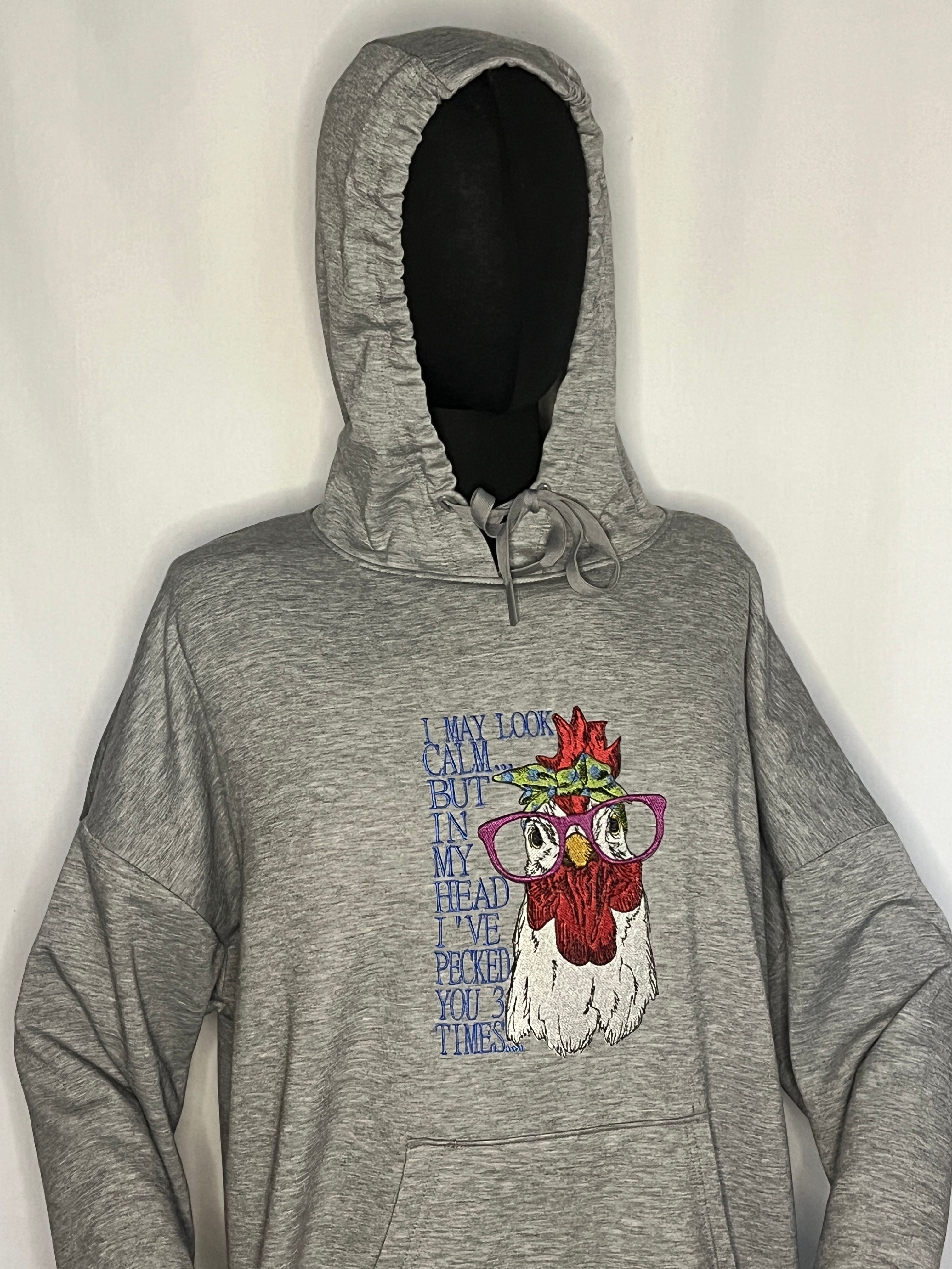 Chicken Peck 3 Times - SZ: L, Gray DS Hoodie Sweatshirt