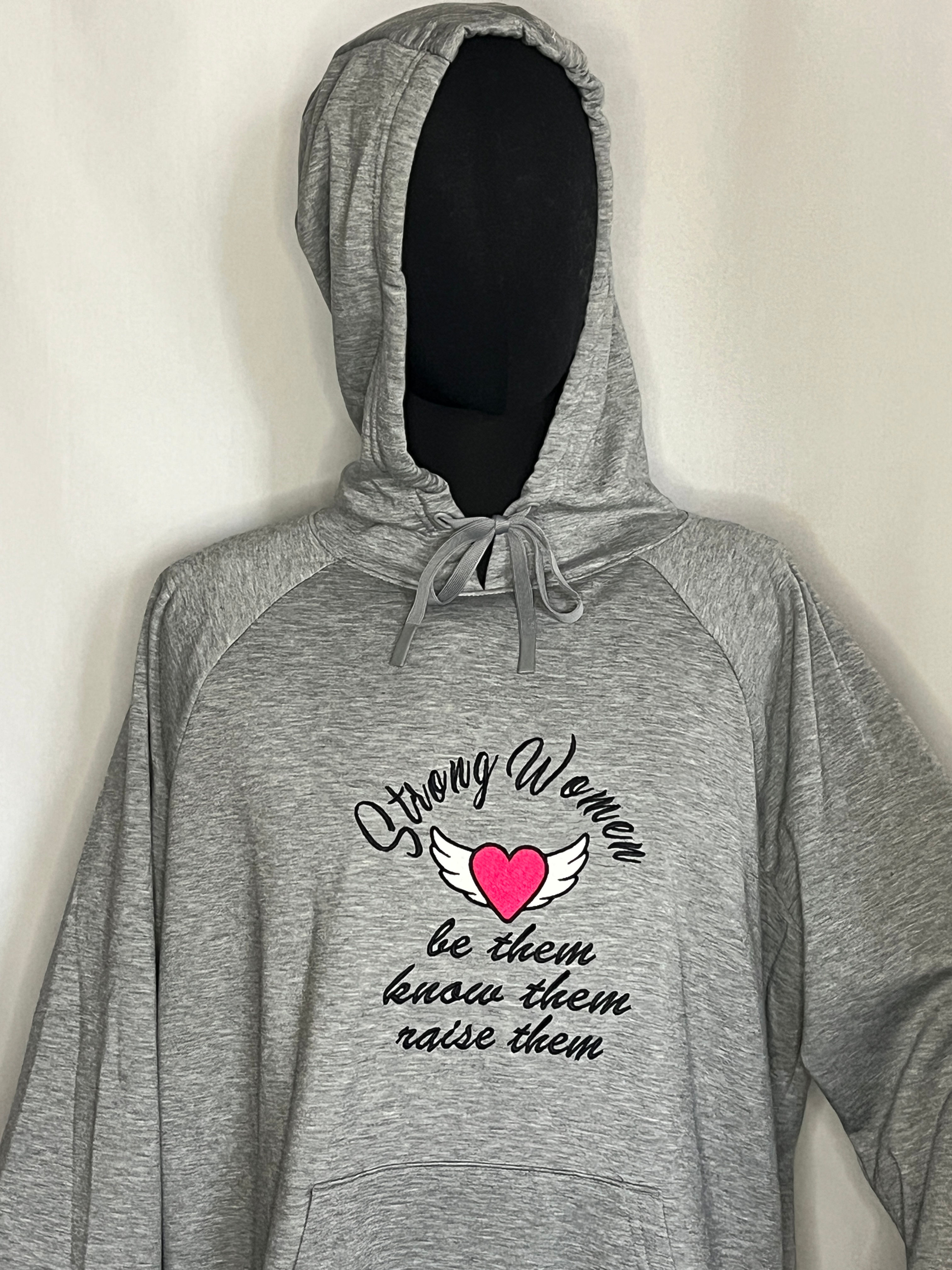 Strong Women (Be, Know, Raise) - SZ: 3XL, Gray Hoodie (Heart Hot Pink)