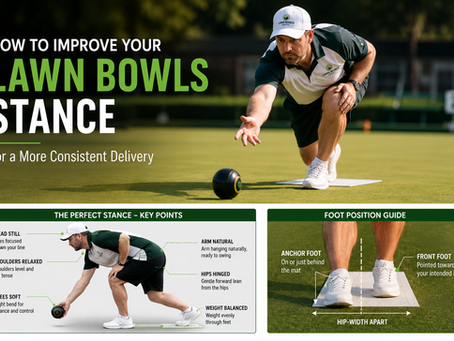 lawn bowls stance demonstrating correct alignment and balance for a consistent delivery