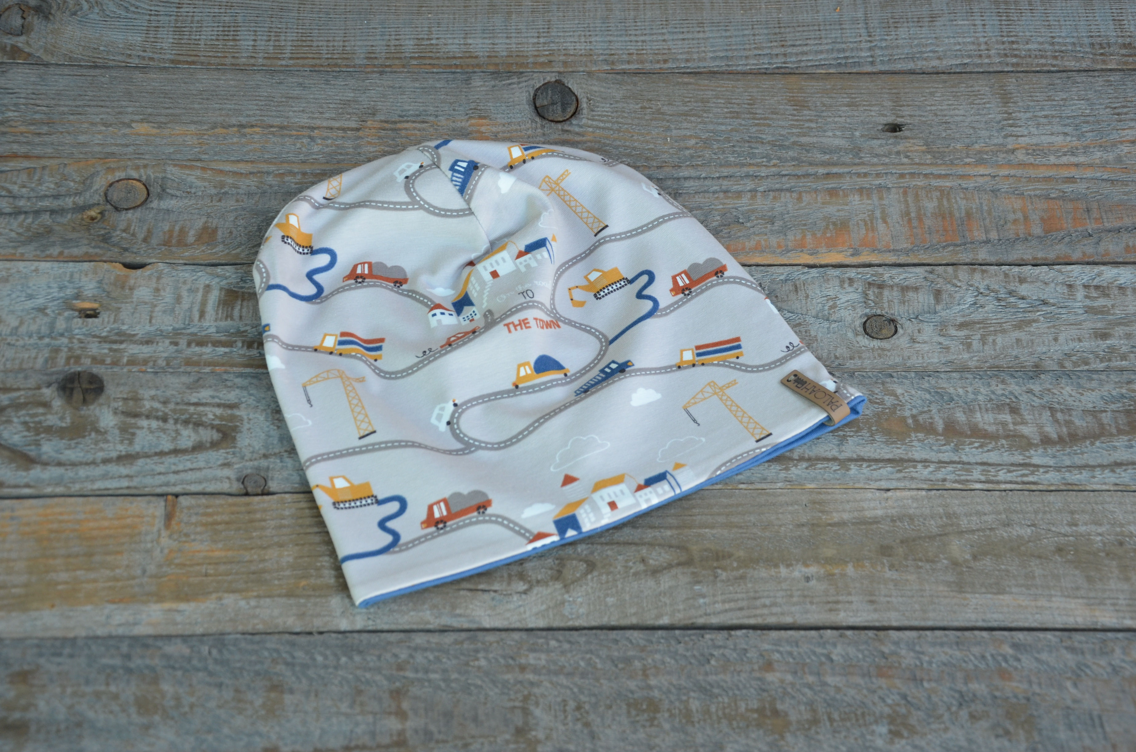 Wendebeanie Baustelle/jeansblau
