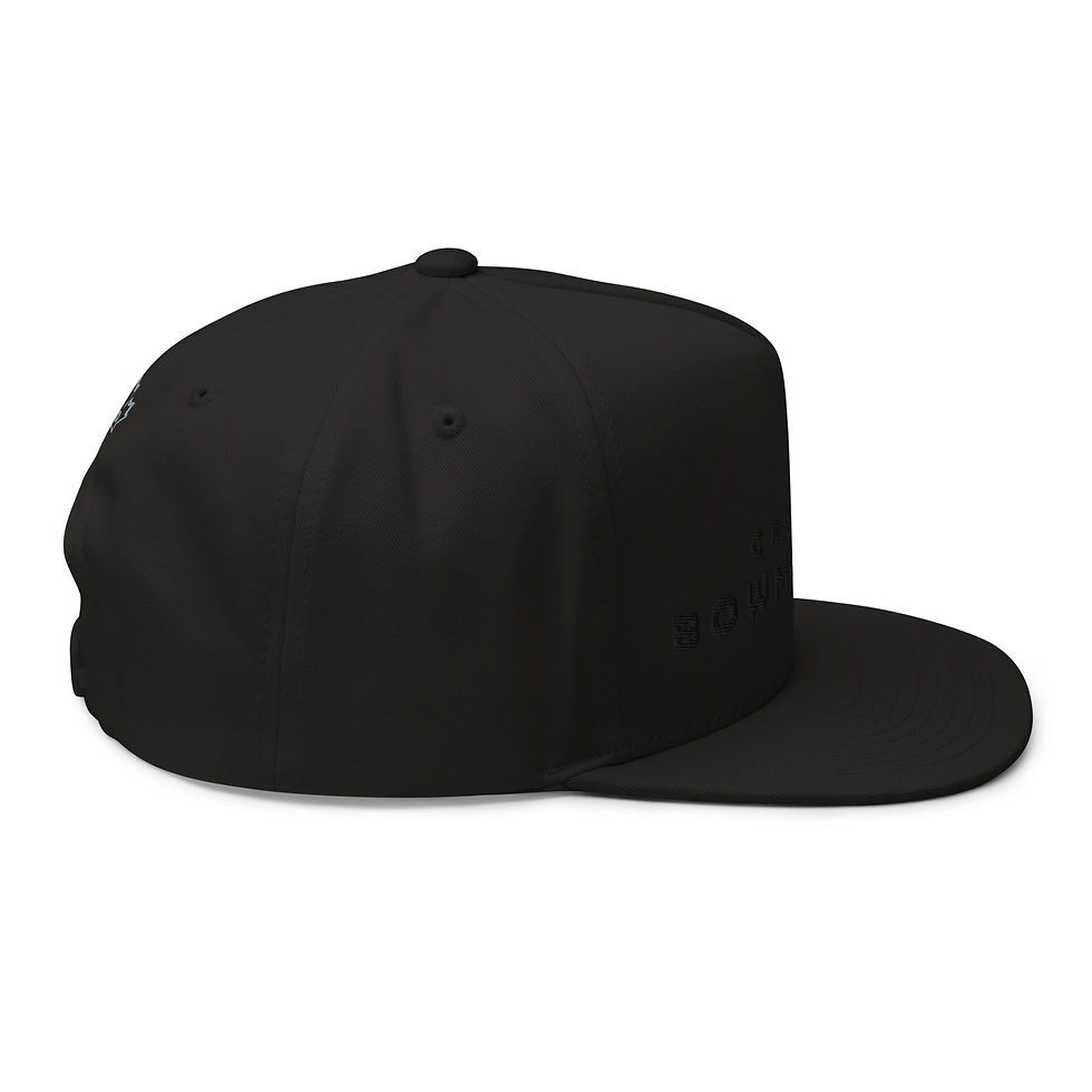 Thumbnail: Flat Bill Cap - CrossFit Bowmanville Logo in Black Puff Embroidery on Black 