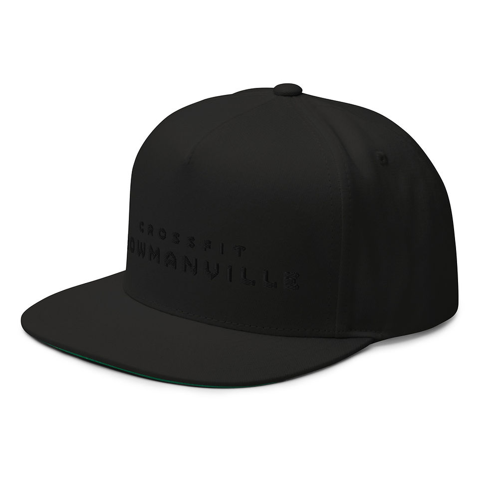 Thumbnail: Flat Bill Cap - CrossFit Bowmanville Logo in Black Puff Embroidery on Black 