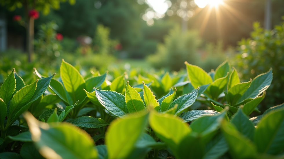 Eye-level view of a lush green garden with diverse plants