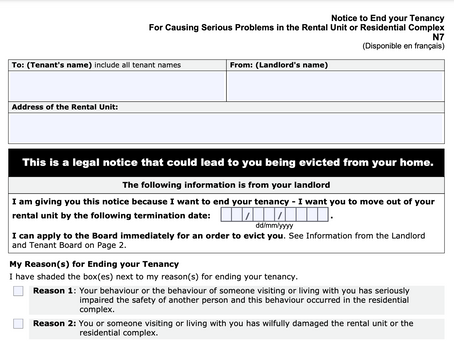 The LTB Forms: Form N7, Notice to End Tenancy for Causing Serious Problems