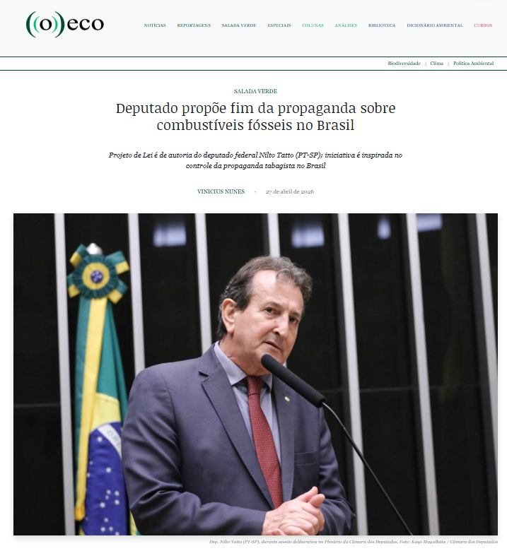 Tatto é coordenador da Frente Parlamentar Ambientalista e vice-presidente da Comissão de Meio Ambiente da Câmara