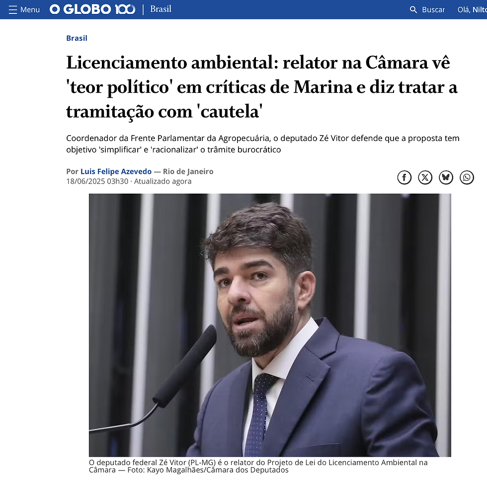 Coordenador da Frente Parlamentar da Agropecuária defende projeto que ameaça o meio ambiente e a vida