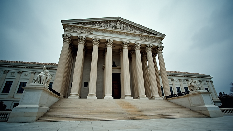 Eye-level view of a courthouse building with columns