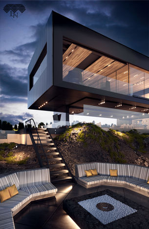 budynek, willa, wizualizacja zewnetrzna, architektura, taras, patio