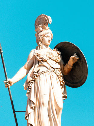 Pallas Athene ancient sculpture with spear and shield