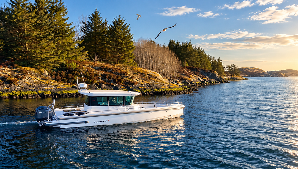 Private fishing boat exploring the coastal waters and islands around Stavanger, Norway